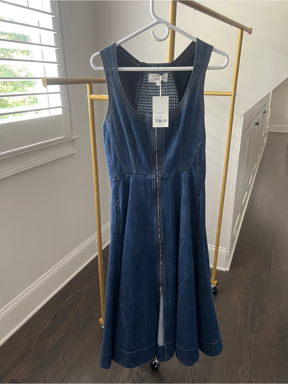 La Ligne Dark Blue Denim Zip-Front Midi Dress